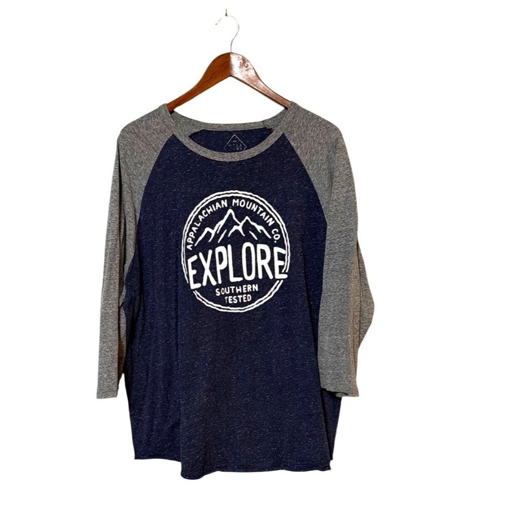 Well Worn Explore Graphic Baseball Tee3/4 sleeve Navy & Gray xxl‎